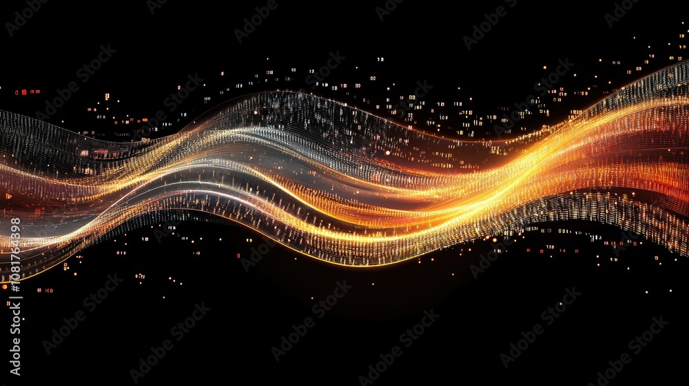 Poster Abstract wave of binary code flowing through space