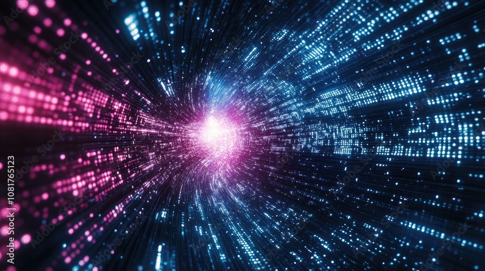 Poster Abstract wave of binary code flowing through space