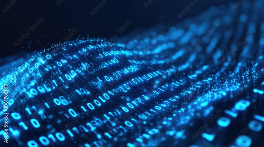 Poster Abstract wave of binary code flowing through space