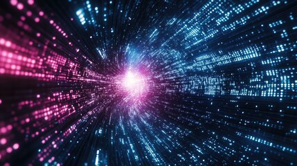 Abstract wave of binary code flowing through space