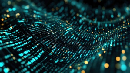 Abstract wave of binary code flowing through space