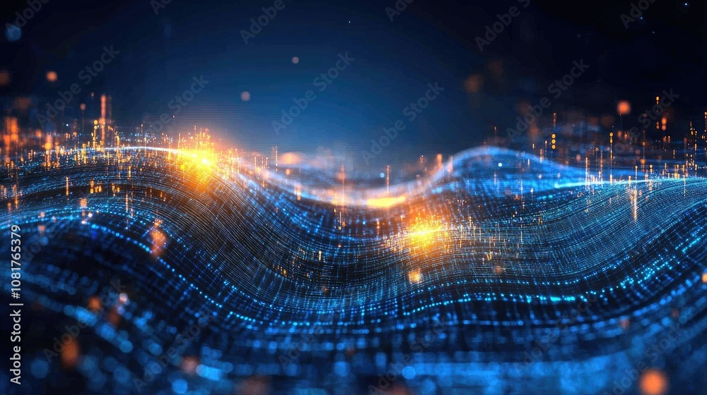 Poster Abstract wave of binary code flowing through space