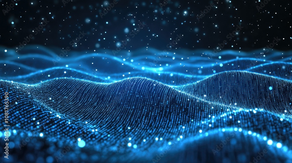 Fototapete Abstract wave of binary code flowing through space
