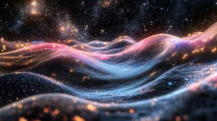Abstract wave of binary code flowing through space