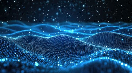 Abstract wave of binary code flowing through space