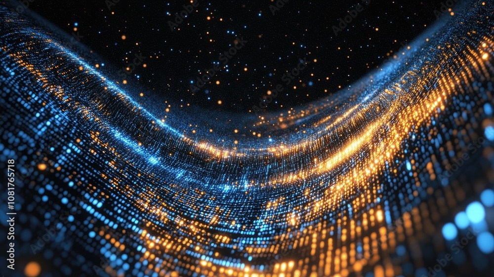 Poster Abstract wave of binary code flowing through space