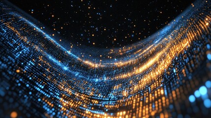Abstract wave of binary code flowing through space