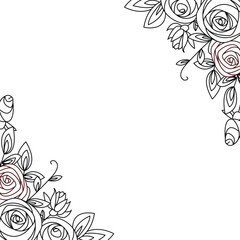 Obraz premium border with floral elements, twigs and leaves. Hand drawn vector illustration in line art style for wedding invitations, cards and more
