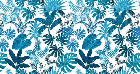 Fototapeta premium Seamless pattern leaf graphics variety of types on colorfur tone marble texture with tropical leaves used for decorative design. 