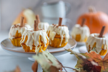 Pumpkin muffins, healthy vegan snack, Thansgiving and autumn dessert