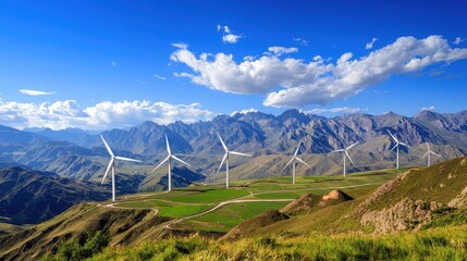 Aerial view of wind farms mountain range landscape photography scenic environment outdoor perspective renewable energy concept
