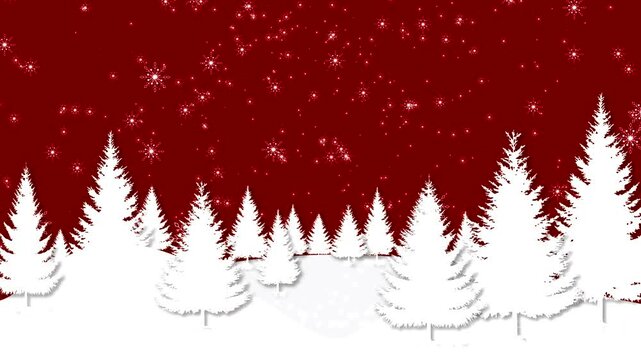 Christmas pine trees in the snow on a red background illustrated design