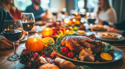 LGBTQ family gathered around a holiday meal, beautifully set table and warmth