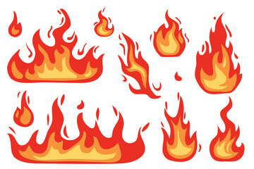 Set of burning fire vector illustration