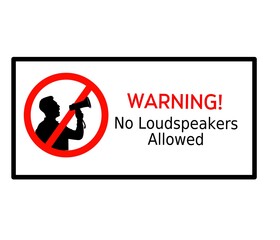 The logo illustration is isolated on a white background, and the sticker as a design element is in JPG format in the form of a sign prohibiting the use of loudspeakers