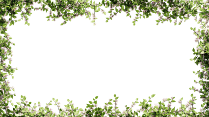 Fresh green leaves and flower frame isolated with transparent background