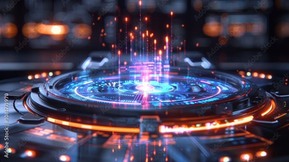 Poster High-tech holographic interface with floating data points