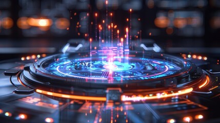 High-tech holographic interface with floating data points