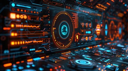 High-tech interface with floating holographic data