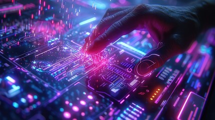 High-tech holographic interface with floating data points