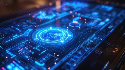 High-tech holographic interface with floating data points