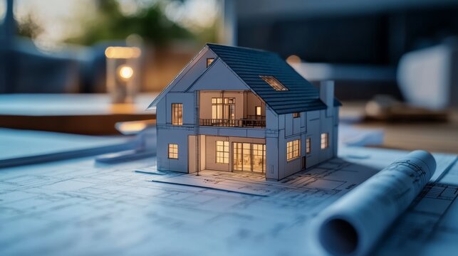 A detailed view of blueprints and project management documents for a housing construction project, with plans for home design and construction phases