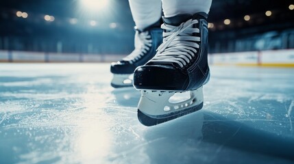 A hockey rink's skate blade, indoor setting with ice background, Futuristic style