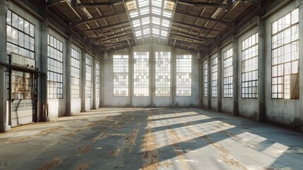 Indoor industrial space with high ceilings and ample natural light