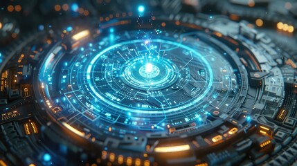 High-tech holographic interface with floating data points