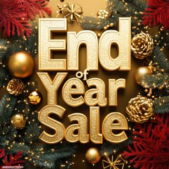 End of year sale extravaganza festive wonderland promotional event golden holiday environment eye-catching display generative ai concept