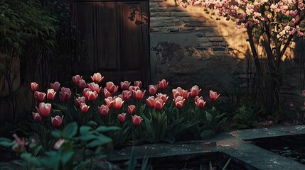 Fototapeta premium Pink Tulips in the garden 