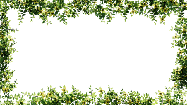Fresh green leaves and flower frame isolated with transparent background