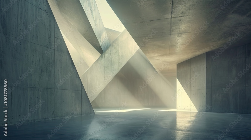 Poster futuristic geometric light forms against a concrete texture backdrop