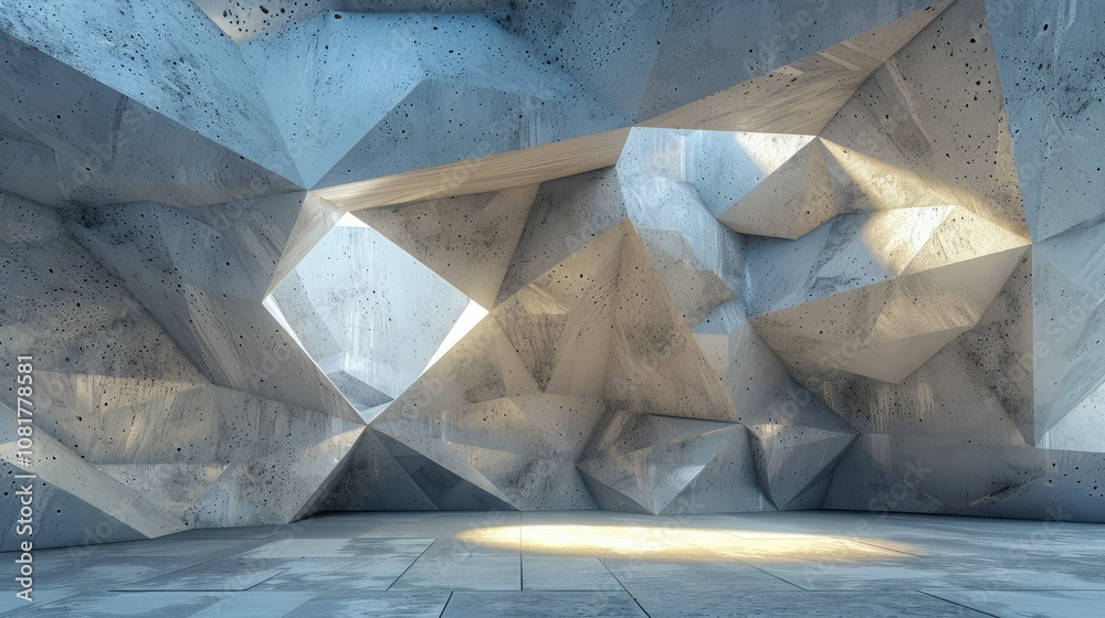 Poster futuristic geometric light forms against a concrete texture backdrop