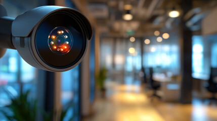 Security camera monitoring a modern office space during daylight hours
