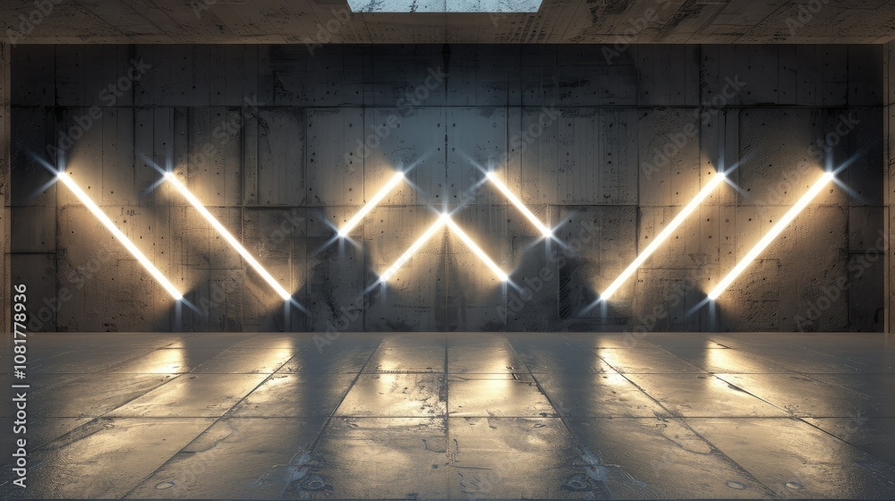 Poster futuristic geometric light forms against a concrete texture backdrop