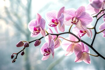 Pink Orchid Branch, Abstract Botanical, Conceptual Photography, AI Art