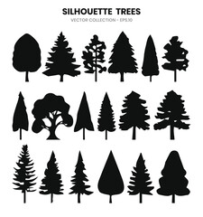 Obraz premium Silhouette trees on wildlife collection on white background.Vectors