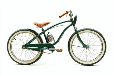 Green bike with white-walled tires isolated on white.