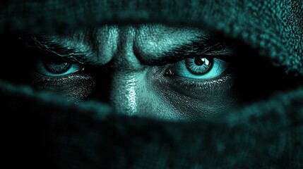 Naklejka premium Hacker's gaze cyber underworld digital art dark atmosphere close-up surveillance concept