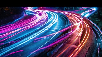 Fluid light trails in vibrant colors over a dark background