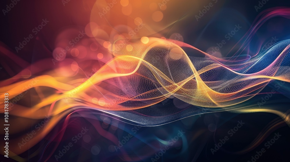 Poster flowing light waves on a dark background