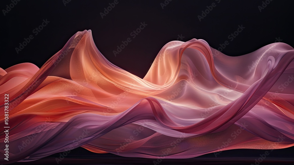 Poster flowing light waves on a dark background