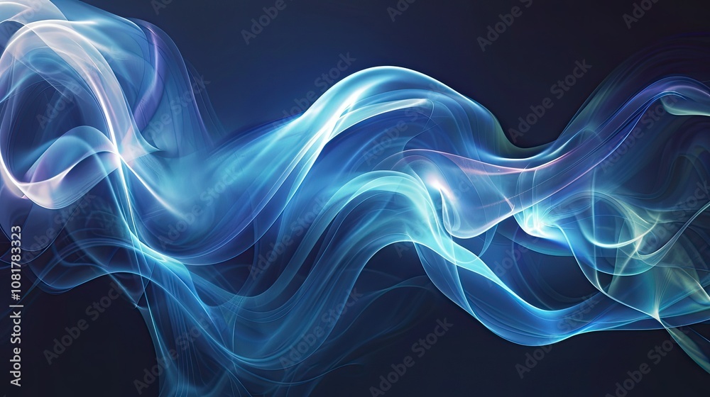Poster flowing light waves on a dark background