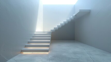 Fototapeta premium Floating staircase in a minimalist white interior