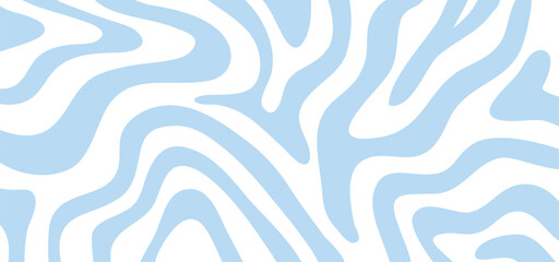 Horizontal background with blue waves in style retro 60s, 70s. Trendy minimal wavy design in pastel colors. Colorful marble illustration . Vector illustration