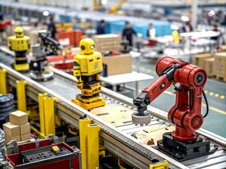Fototapeta premium Robot Factory High-Def Focus, Industrial Automation, AI Robotics