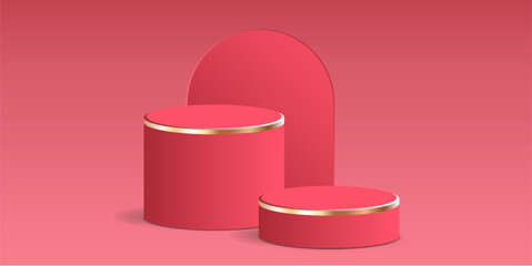 cylinder podium tube circle podium with gold strip stage 3d Abstract minimal scene mockup products display studio, Stage showcase. Vector geometric forms	