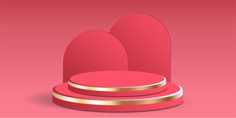 cylinder podium tube circle podium with gold strip stage 3d Abstract minimal scene mockup products display studio, Stage showcase. Vector geometric forms	