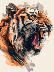Tiger portrait in grunge style. Hand drawn vector illustration